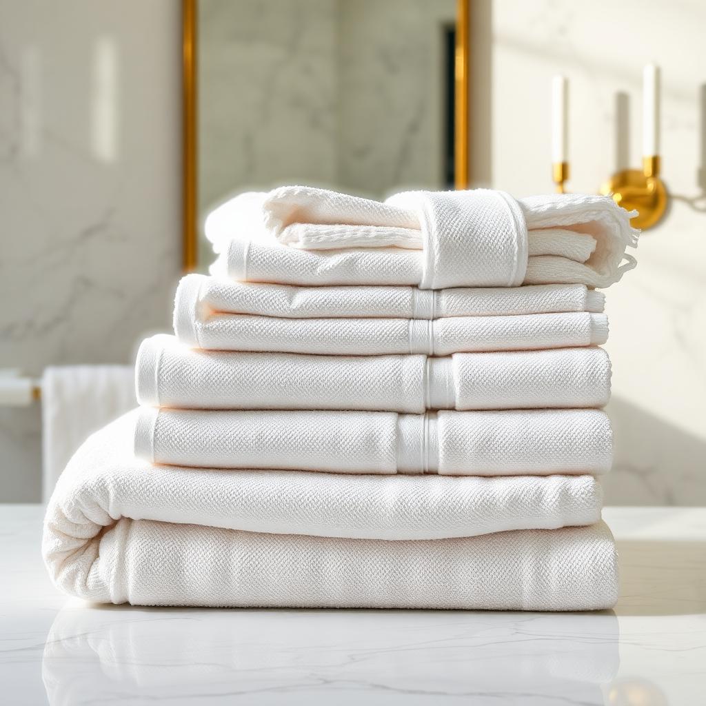 Serviettes de bain en coton peigné pliées