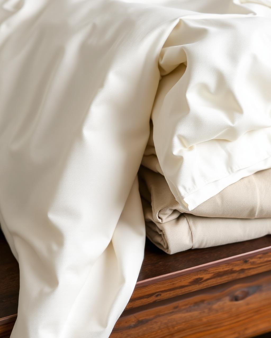 Draps en satin de coton et lin lavé soigneusement pliés