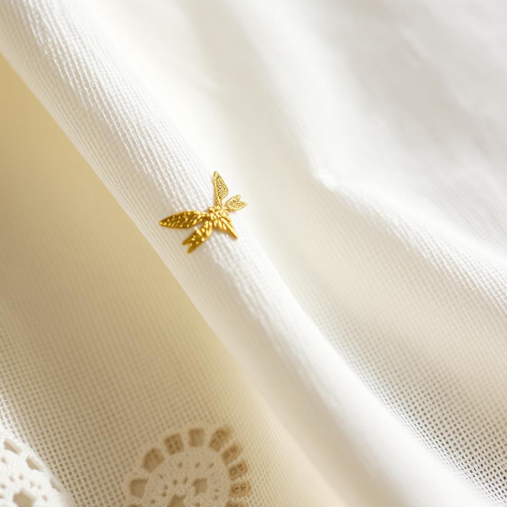 Détail de broderie dorée sur lin ivoire